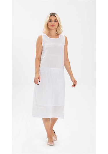 İmer 3164 Kalın Askı Uzun Viskon Elbise Kombinezon - Beyaz - S/m Beyaz