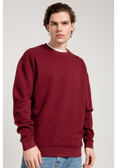 Jahr Marc Oversize Asit Yıkamalı Bordo Erkek Sweatshirt Bordo