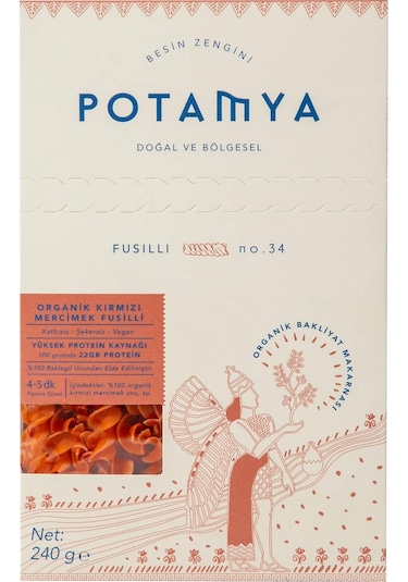 Potamya Organik Kırmızı Mercimek Fusilli Makarna 240 Gr