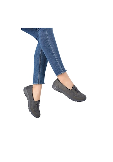 Kadın Fileli Yazlık Spor Babet Koyu Gri