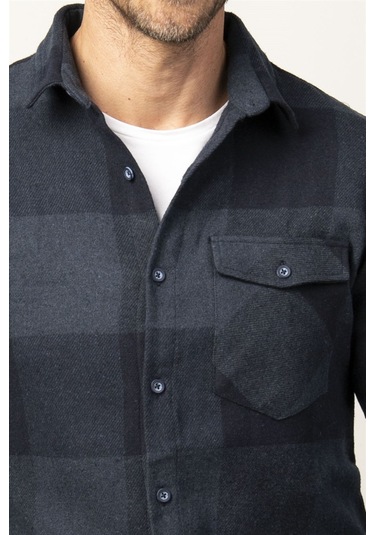 Tudors Slim Fit Kışlık Oduncu Ekoseli Tek Cep Kapaklı Erkek Gömlek-26364 Çok Renkli