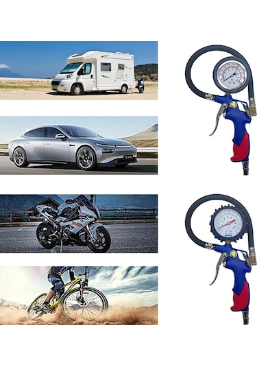 Mufunye Mekanik İmleçlü Lastik Basınç Ölçer - Yüksek Hassasiyetli Şişirici Kafa, Basınç Kontrol Aleti