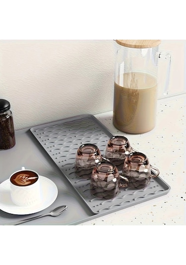 Elmpaly Beyaz Yükseltilmiş Kenarlı Silikon Kahve Makinesi Matı Kurutma Paslanmaz Yüzey Bulaşık Makinesi Uyumlu