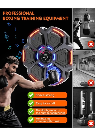 Bluetooth Hoparlör Özellikli Duvar Boks Makinesı 9 Mod Seviye Ayarlı Müzikli Boks Makinesı Siyah