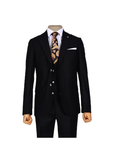 Düz Çift Düğme 6 Drop Yelekli Erkek Takım Elbise