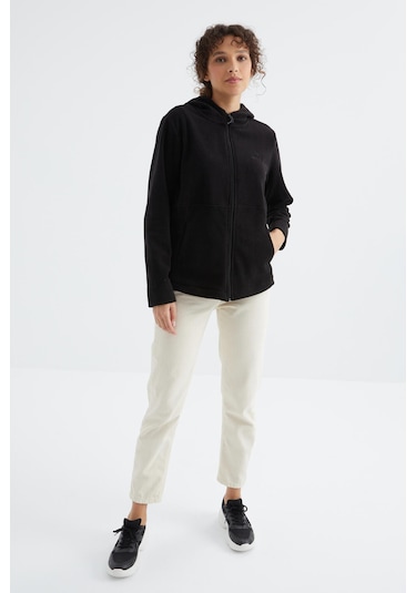 Tommy Life Siyah Kapüşonlu Fermuarlı Rahat Form Kadın Polar Sweatshirt - 97233 Siyah