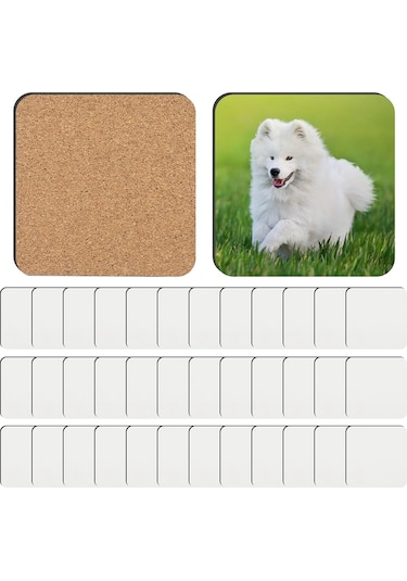 Xurunkeji 36 Adet Süblimasyon Bardak Altlıkları Boşluklar Mdf Mantar Arka Isı Transfer Bardak Altlıkları Ahşap Sert Levha Bardak Altlıkları Boş Süblimasyon Beyaz