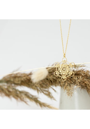 Dkmn Gümüş  Metatron Sembolü Altıgen Biçimli 925 Ayar Kadın Gümüş Kolye