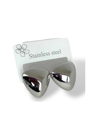 Caş Dekorasyon Gümüş Renk Çelik Küpe Çift Gümüş