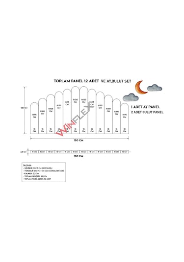 Winflex Yatak Başlık Ay Ve Bulut Set Dekorasyon Panel 180cm-krem 180 CM