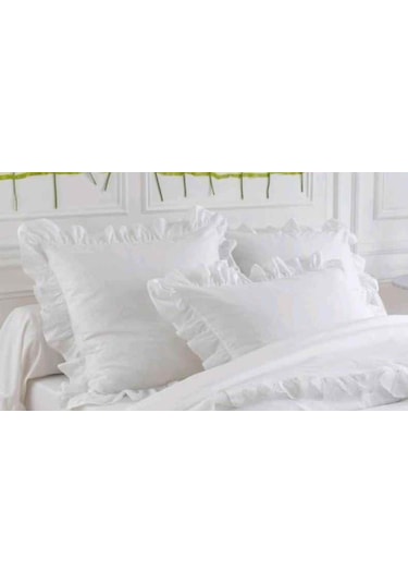 Makiteks Pamuklu Fırfırlı White Flat 2'Li Yastık Kılıfı Beyaz