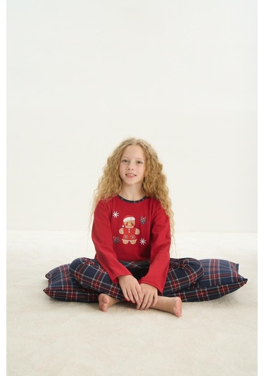 Kız Çocuk Garson Uzun Kol Kırmızı Pijama Takım C4t4n7o8 001