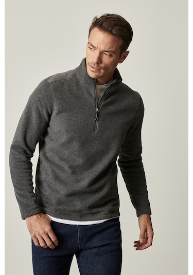 AC&Co / Altınyıldız Classics Anti-Pilling Tüylenme Yapmayan Bato Yaka Erkek Polar Sweatshirt Antrasit Melanj AC&Co / Altınyıldız Classics Anti-Pilling Tüylenme Yapmayan Bato Yaka Erkek Polar Sweatshirt Antrasit Melanj