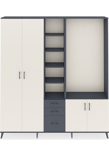 Arges Dolap 13 Raflı 3 Çekmeceli 4 Kapaklı 220x30x243 Antrasit-aytaşı/antrasit Aytası/antrasıt