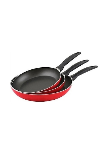 Mehtap 3 Lü Teflon Tava Seti 18-22-26 CM Kırmızı