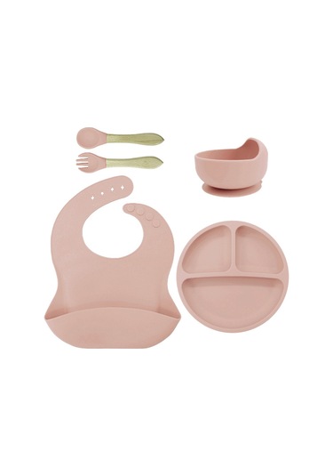 Jianfan Silikon Mama Kabı Bebek Beslenme Takım Gıda Sınıfı Silikon Pembe Pembe