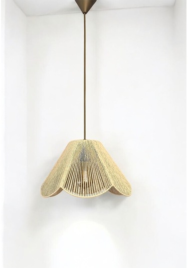 Hasır El Yapımı Bohem Çiçek Şekilli Rustik Avize - Bej Bej