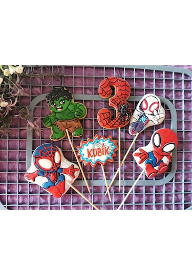 Örümcek Adam Hulk Süper Kahramanlar Figürlü Doğum Günü Kurabiye Kalıbı Seti Spider Man Çok Renkli