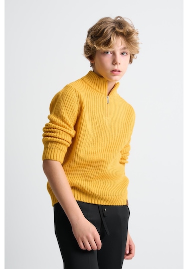 Alexandergardı Dik Yaka Fermuarlı Erkek Çocuk Kazak C23-7108 Hardal