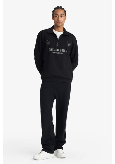 Defacto Nba Chicago Bulls Relax Fit Polo Yaka Jakarlı Sweatshirt F5859ax25wnbk81 Siyah-bk81