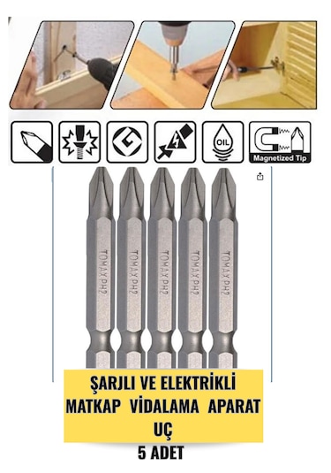 5 Adet - Ph2 Boy 50 Mm Bits Uç- Şarjlı Elektrikli Matkap Vidalama Aparatı
