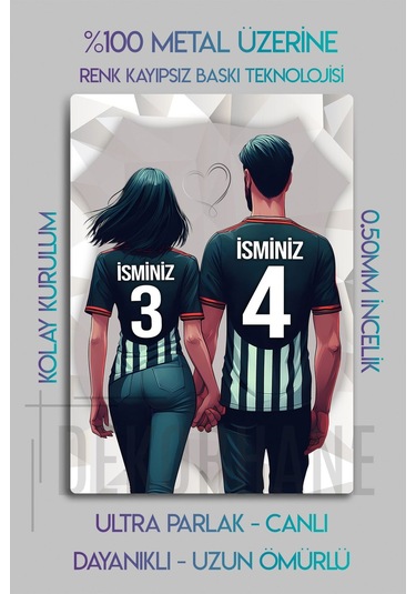 Metal Üzerine - Kişiye Özel Siyah Beyaz, Kara Kartal, Besikt'aşk Taraftar Sevgili Temalı