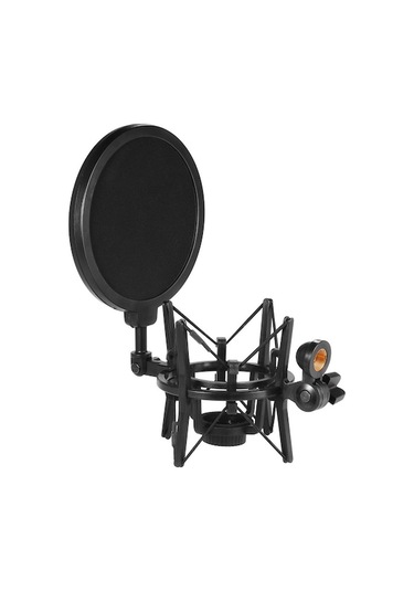 Siyah Plastik Kapasitif Mikrofon Şok Montajı Ve Rüzgar Filtresi - 15cm