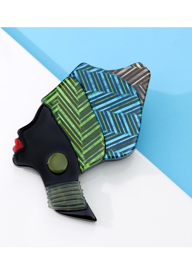 Mavi Blucome Akrilik 2 Renkli Afrika Kız Broş Kadınlar İçin Küpe Giymek Makyaj Modern Bayan Figürü Broş Pins Hediyeler Mavi