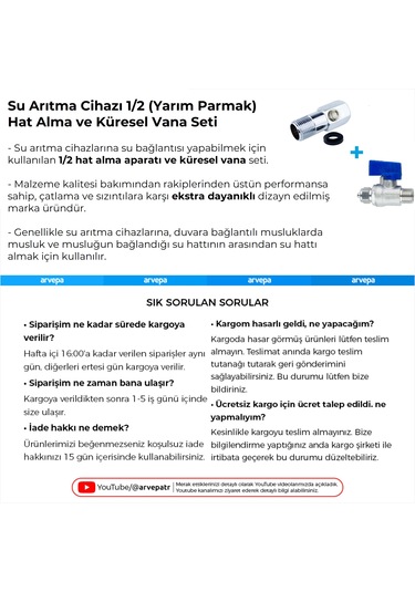 Su Arıtma Cihazı 1/2 Yarım Parmak Hat Alma Ve Küresel Vana Seti