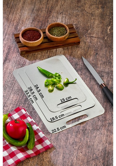 Paslanmaz Çelik Kesme Tahtası 3'lü Set Metal