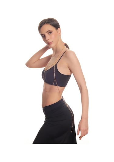 Kadın Altın Renk Lak Kaplama Yuvarlak Parçalı Ayarlanabilir Vücut Zinciri, Vücut Kolyesi Altın