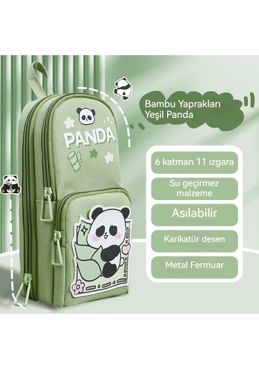 Spring Güzel Kalem Kutusu Kırtasiye Çantasıyeil Panda Yeşil