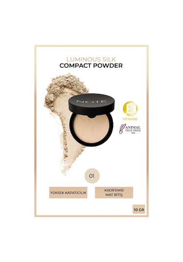 Note Cosmetique Luminous Silk Compact Powder Mat Bitişli Toz Pudra - 01 Beige