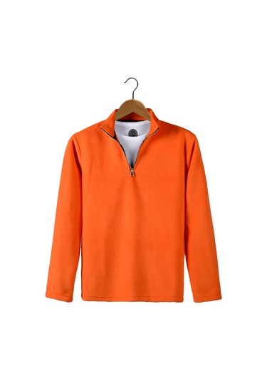 Turuncu Yarım Fermuarlı Regular Kalıp Dik Yaka Polar Sweatshirt Turuncu