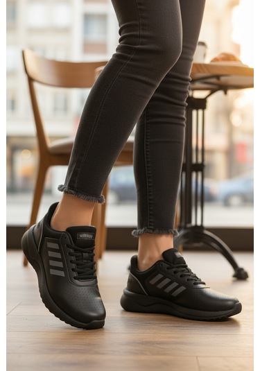 Siyah Bağcıklı Hafif Esnek Unisex Spor Ayakkabı Nereus G Siyah