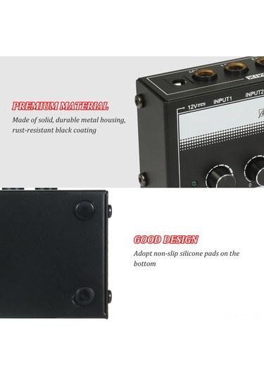 Hfambition 4 Girişli Mini Ses Karıştırıcı - Mikrofon Enstrüman Çıkışı - Metal Gövde - Ses Seviyesi Ayarlı 1/4" Ts - Avrupa Standartı 100-240v 10"