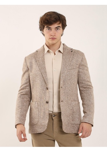 Dufy Camel Erkek Slim Fit Mono Yaka Ceket - 94720 Camel