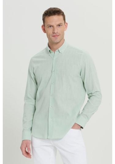 AC&Co / Altınyıldız Classics Erkek A.mınt Tailored Slim Fit Dar Kesim Düğmeli Yaka Keten Görünümlü %100 Pamuk Flamlı Gömlek Mint AC&Co / Altınyıldız Classics Erkek A.mınt Tailored Slim Fit Dar Kesim Düğmeli Yaka Keten Görünümlü %100 Pamuk Flamlı Gömlek Mint