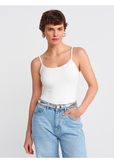 20901 İnce Askılı Poliamid Top-ekru-11363 Beyaz