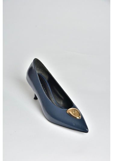 Fox Shoes V820621760 Lacivert Rustik İnce Topuklu Sivri Burun Kadın Ayakkabı Lacivert