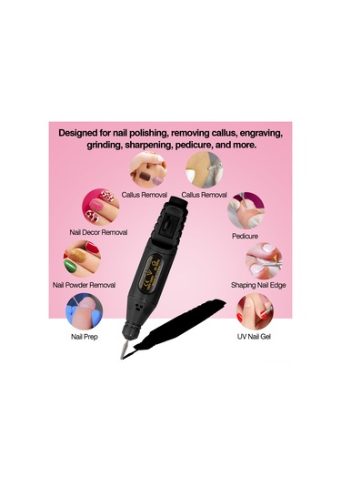 Reedark Usb Şarjlı Elektrikli Tırnak Taşlama Makinesi 5000-20000 Rpm 6 Adet Uç Ve Zımpara Bandı Siyah