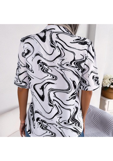 Gmxıa Kadın Modası Rahat Kısa Kollu Takım Yaka Bluzlar Ve Gömlekler Renk Kontrastı Bol Gömlek Haki