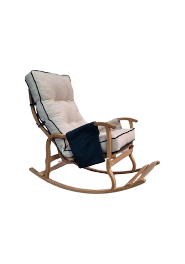 Enda Home Mosso Çift Minderli Ahşap Sallanan Sandalye Tv Baba Koltuğu Dinlenme Koltuğu Petrol Yeşili - Krem