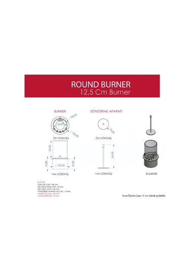 Starfire Yuvarlak Burner Camlı Bioethanol Şömine 12 Cm