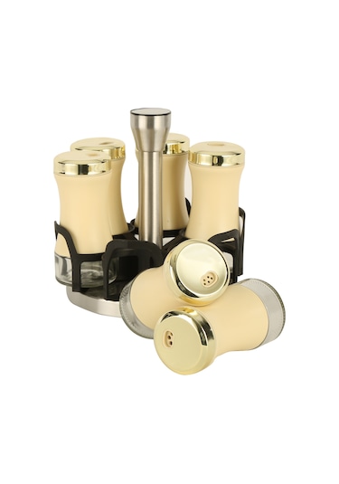 Krom Döner Standlı 6lı Cam Baharatlık Seti Hardal Karışık