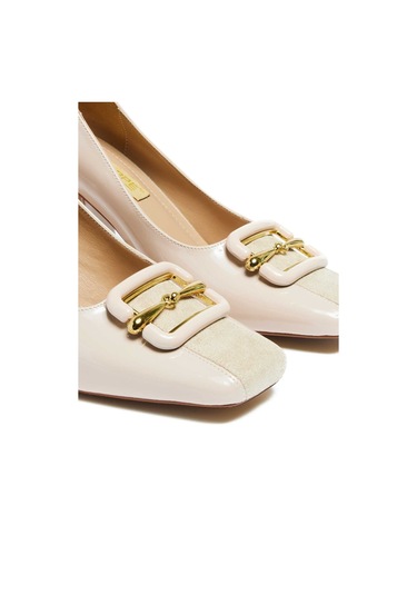 Bestello Tokalı Neolit Taban Kalın Topuklu 281-0402 Kadın Ayakkabı Bej