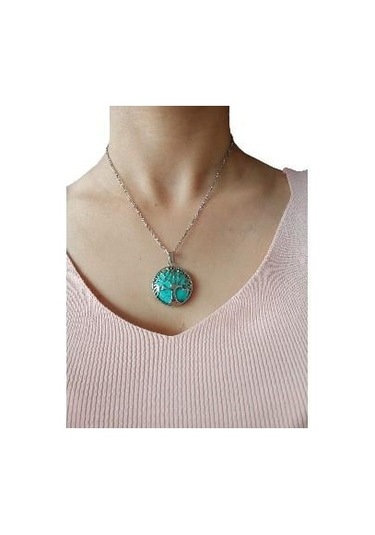 Turkuaz Doğal Taşlı Hayat Ağacı Çelik Kolye - Kadın Mor