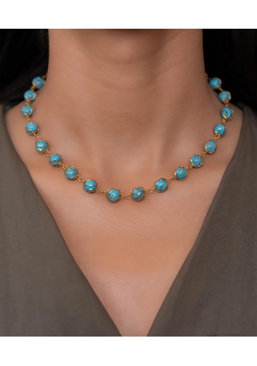 Bayar Gold 14 Ayar Kafesli Firuze Kolye Sarı Altın