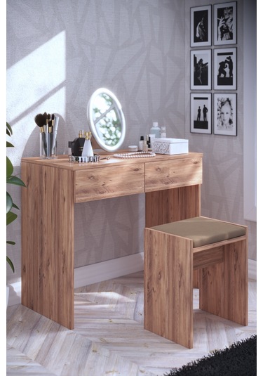 Dekorfim DF02102AC İki Çekmeceli Tabureli Makyaj Masası