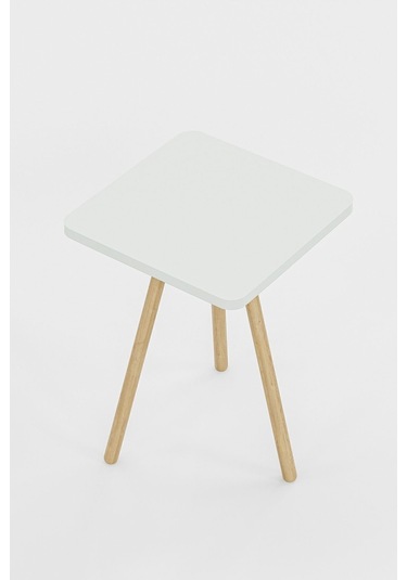 İntergo Kare Tasarımlı Ahşap Ayaklı Tekli Zigon Sehpa Beyaz